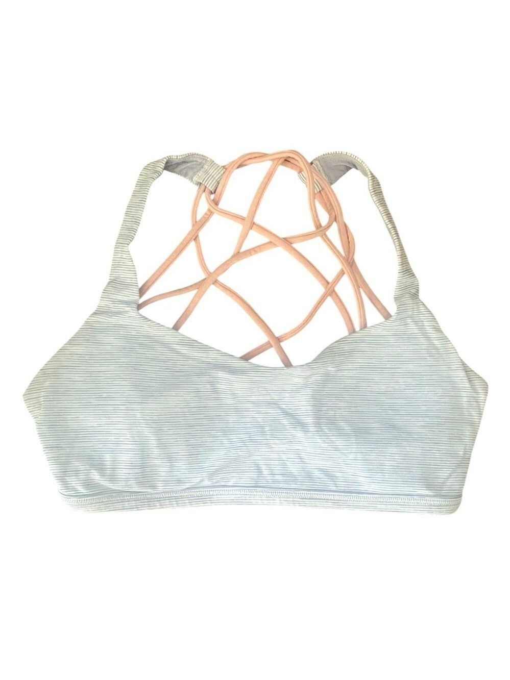 Lululemon Free to Be Bra Gray Stripes Pink Straps Size 4